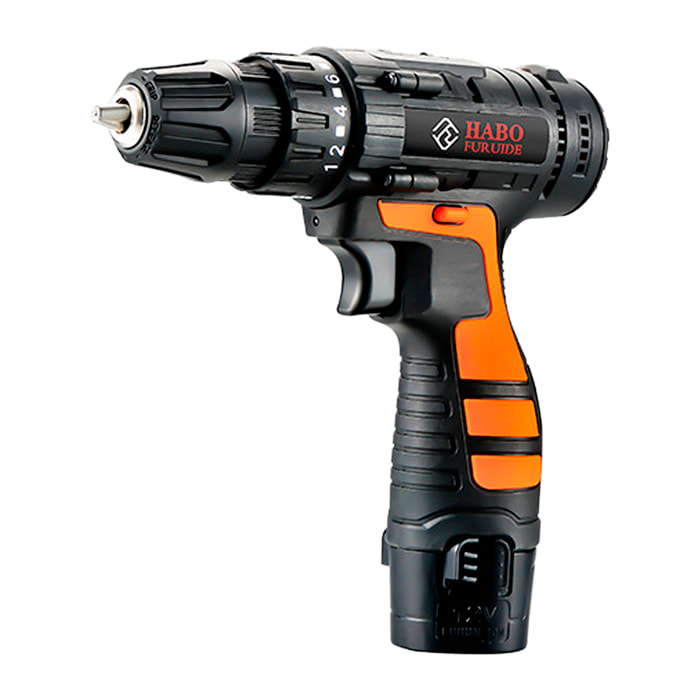 Trapano elettrico a batteria a doppia velocità con 15 NM e due batterie da 12 V 1300 mAh.