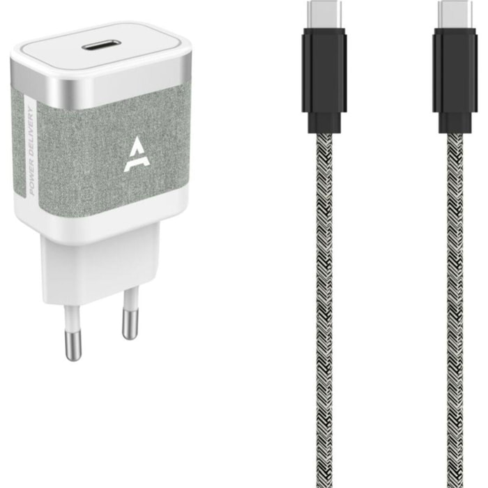 Chargeur secteur ADEQWAT 30W + cable USB-C / USB-C