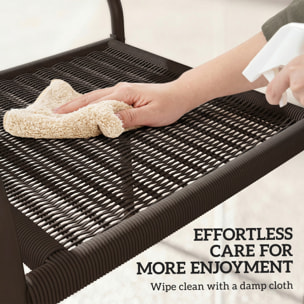 Juego de 4 Sillas de Jardín Exterior Apilables, Sillas de Comedor Exterior Efecto Ratán, con Reposabrazos, Marco de Acero, Resistente a la Intemperie y Ligero, 55x60x83 cm, Marrón Oscuro