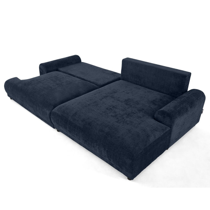 Nelly - canapé d'angle droit 4 places convertible avec coffre en velours texturé - Bleu