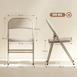 Juego de 2 Sillas Plegables Acolchadas con Respaldo y Estructura de Acero, para Salón, Comedor, Cocina, 45x46x78 cm, Beige