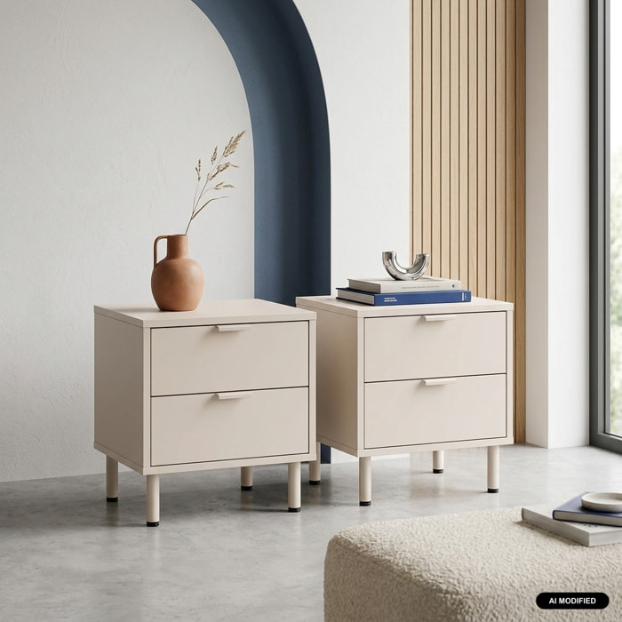 Table de chevet décor bois et métal 2 tiroirs (lot de 2) ELLIE