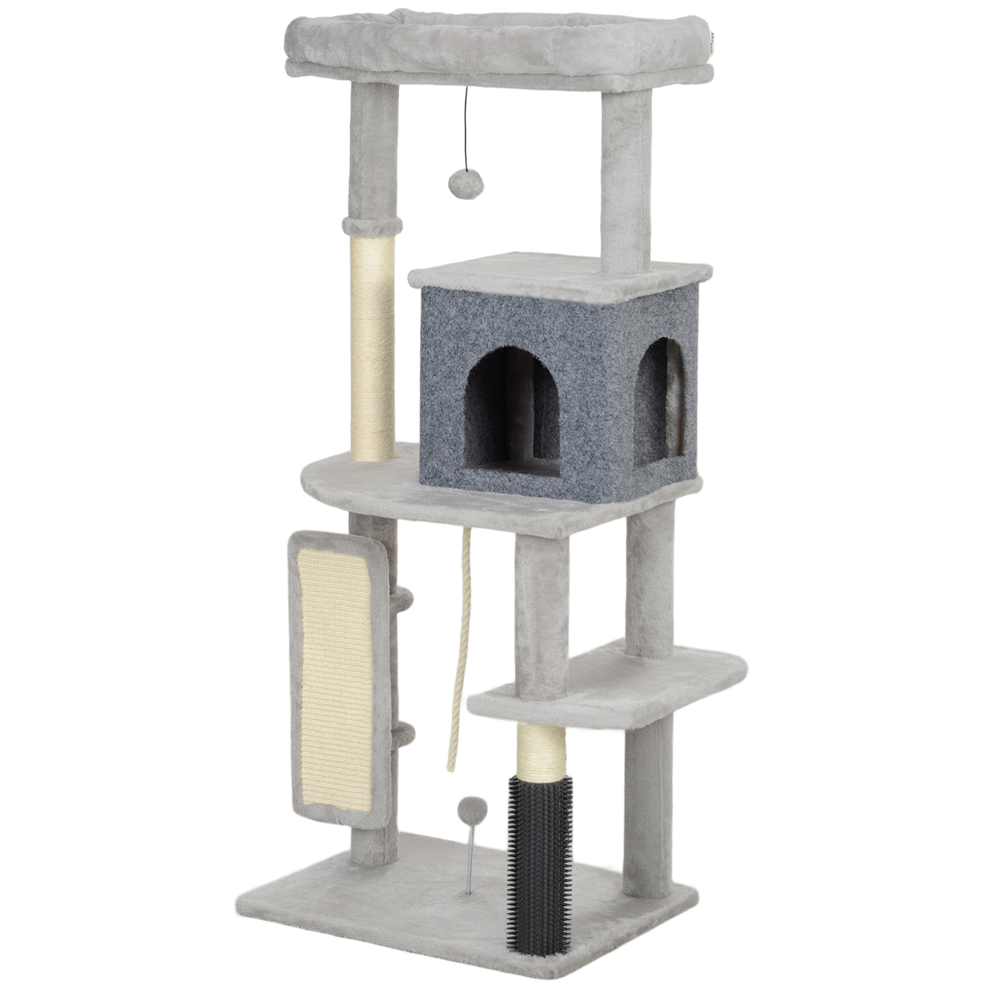 Arbre à chat design H.132cm bande massante griffoirs grattoirs nombreux jouets gris