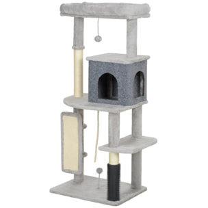 Arbre à chat design H.132cm bande massante griffoirs grattoirs nombreux jouets gris