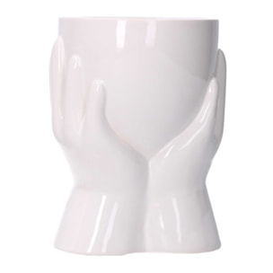 Portavaso in ceramica mani bianco cm10,5x9,5h13,7