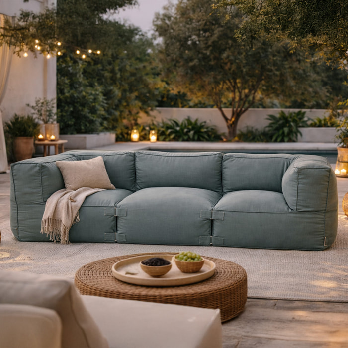 VERONE Salon de jardin modulable 3 places vert en tissu déperlant