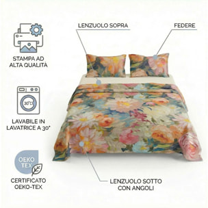 Set completo letto matrimoniale 100% cotone, 180x200 cm, con Stampa Digitale di Alta Qualità, Intrecci