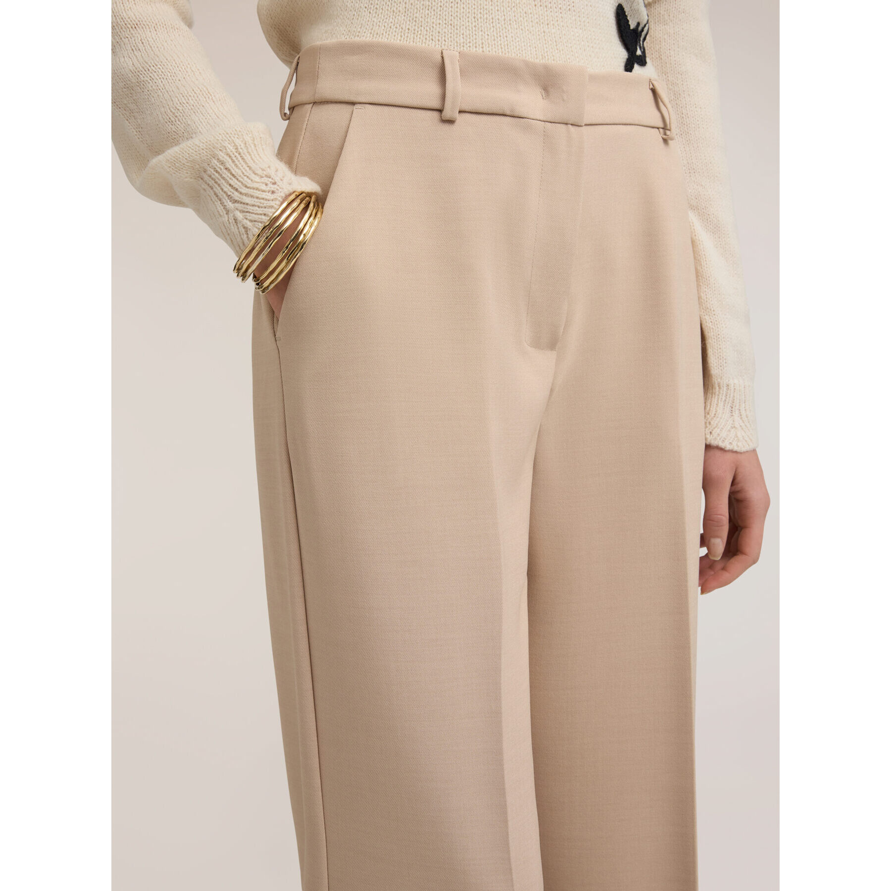 Motivi - Pantaloni palazzo a vita alta con piega - Beige