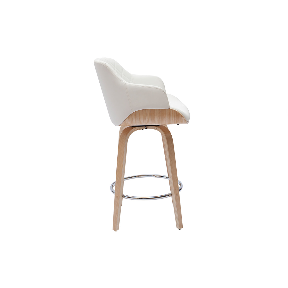 Tabouret de bar design pivotant 360° blanc et bois clair H65 cm LUCIEN