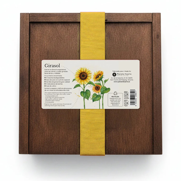 Kit de Cultivo de Girasol en Caja de Madera – Regalo Original Planeta Huerto