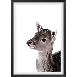 Affiche enfant faon sous la neige  Affiche + cadre en bois - Noir