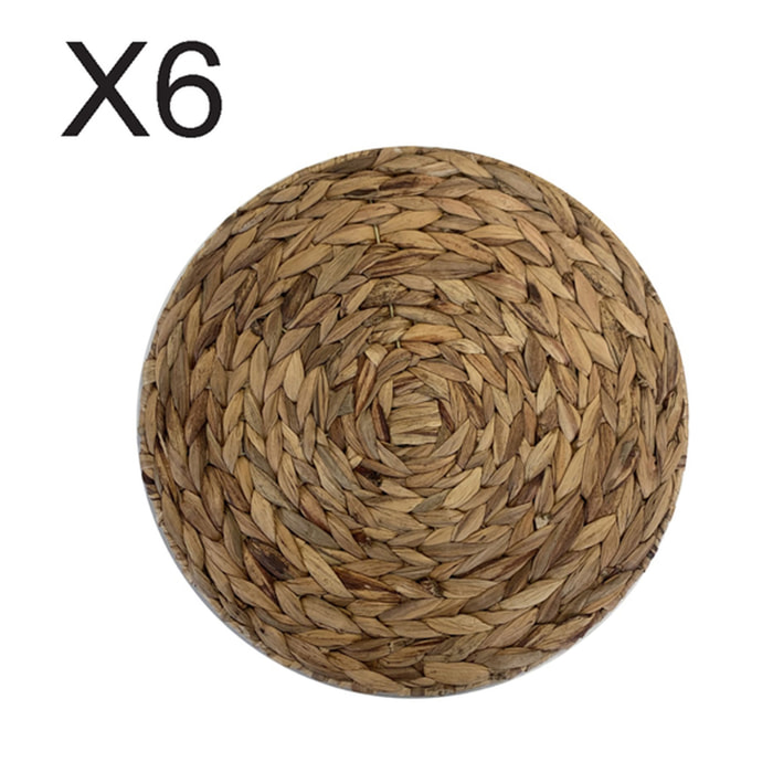 Lot de 6 sets de table rond en jacinthe d'eau JAVA