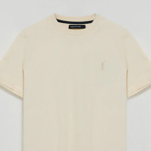Camiseta color crudo de cuello redondo y Big Rigby Go engomado
