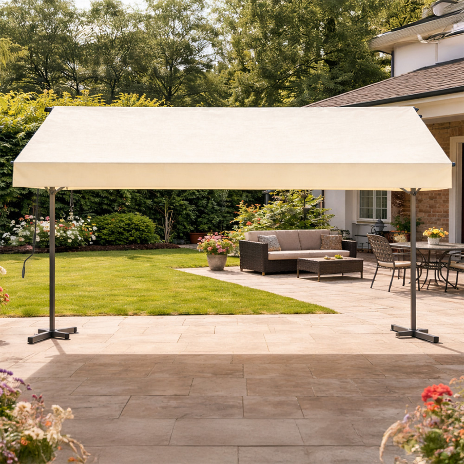 Store banne double pente manuel 4 x 1,5-1,5 m beige hydrofuge NAUARI