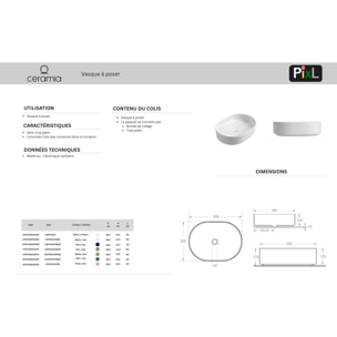 Vasque à poser ovale 50 x 36,5 x 12 cm sans trop-plein moka mat PixL (CEPX5037MOM)
