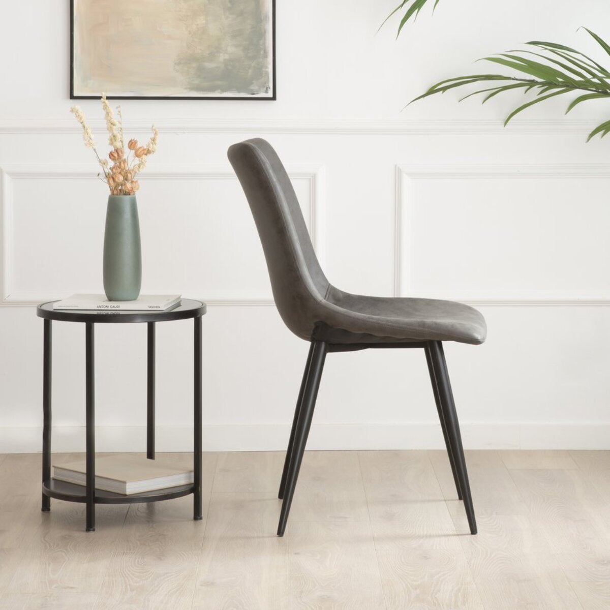 Chaise rembourrée Belmont -tapisserie et pieds métalliques-couleur gris 44 x 87 x 52 cm