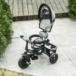 Tricycle enfant évolutif pare-soleil pliable canne  télescopique amovible 92 x 51 x 110 cm acier gris noir