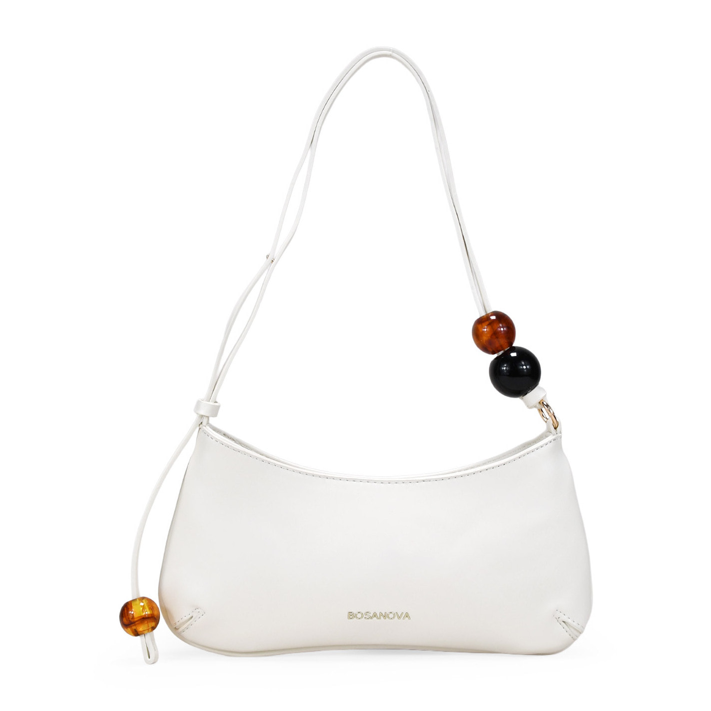 Bolso de hombro beige con cuentas marmoladas