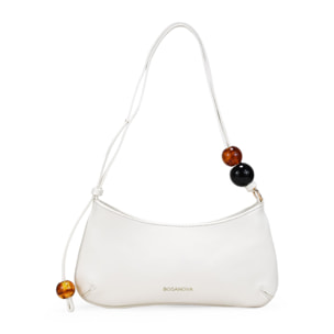 Bolso de hombro beige con cuentas marmoladas