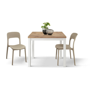 Tavolo POSITANO in legno effetto rovere e gambe bianche, allungabile a libro 90x90 cm - 180x90 cm