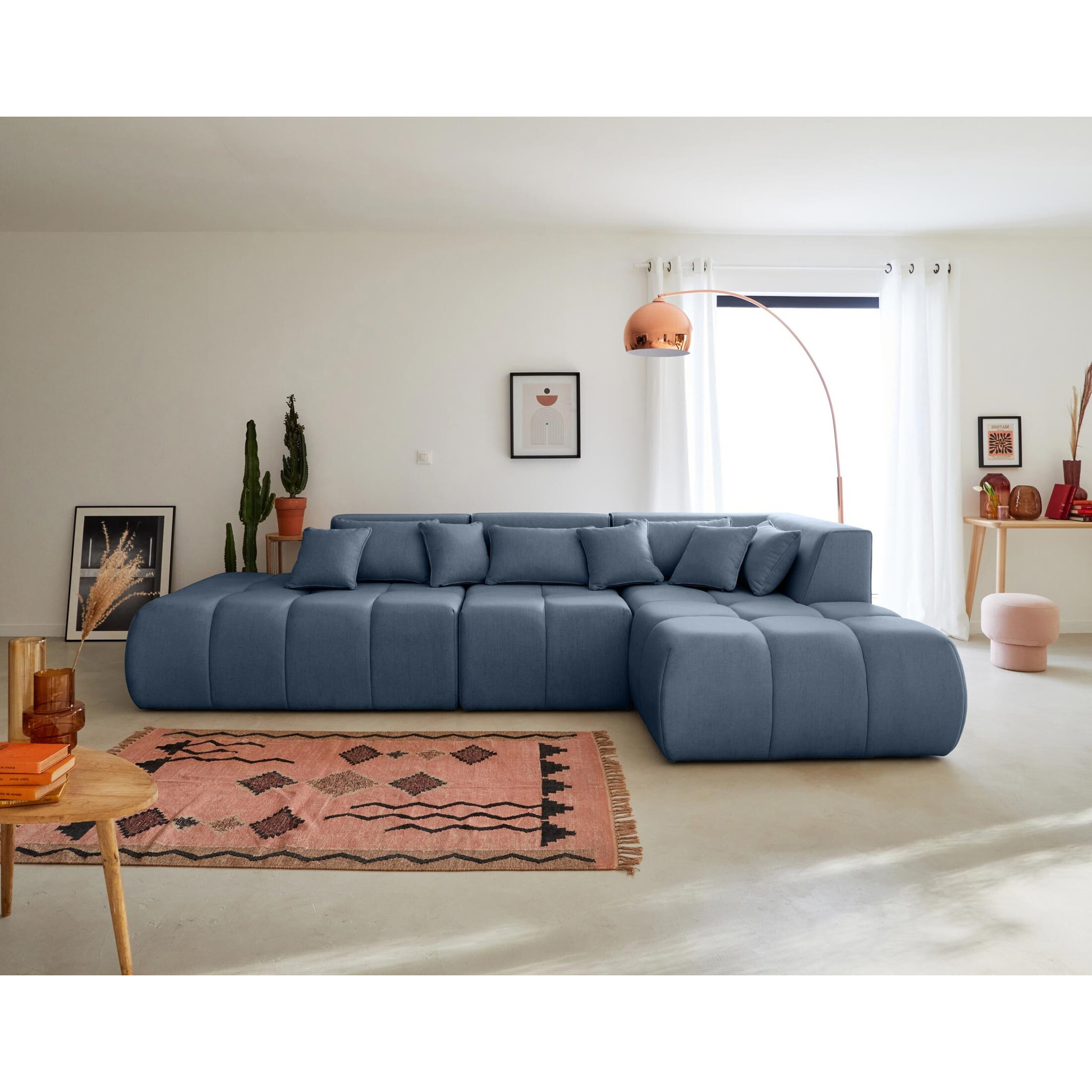 Caracas - canapé modulable d'angle droit - 5 places - en tissu - Bleu
