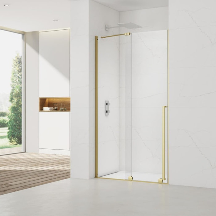 X-MOTION Porte de douche 140x200cm Coulissante, anticalcaire avec profilé Or brillant (SATBWIXM140NIKAZ)