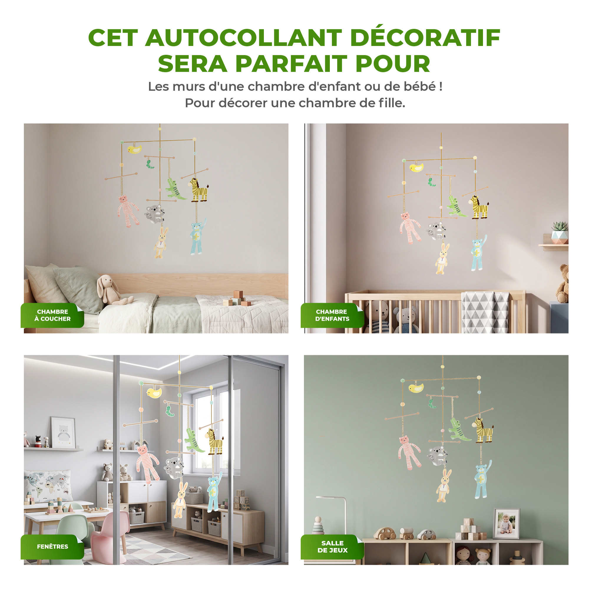 Stickers Muraux décoration adhésifs Portique Enfants Animaux