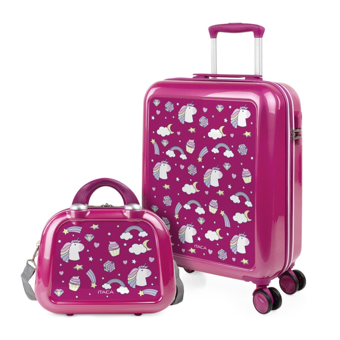 Juego De Maletas Pc Itaca Base Fucsia Fucsia Unicornios