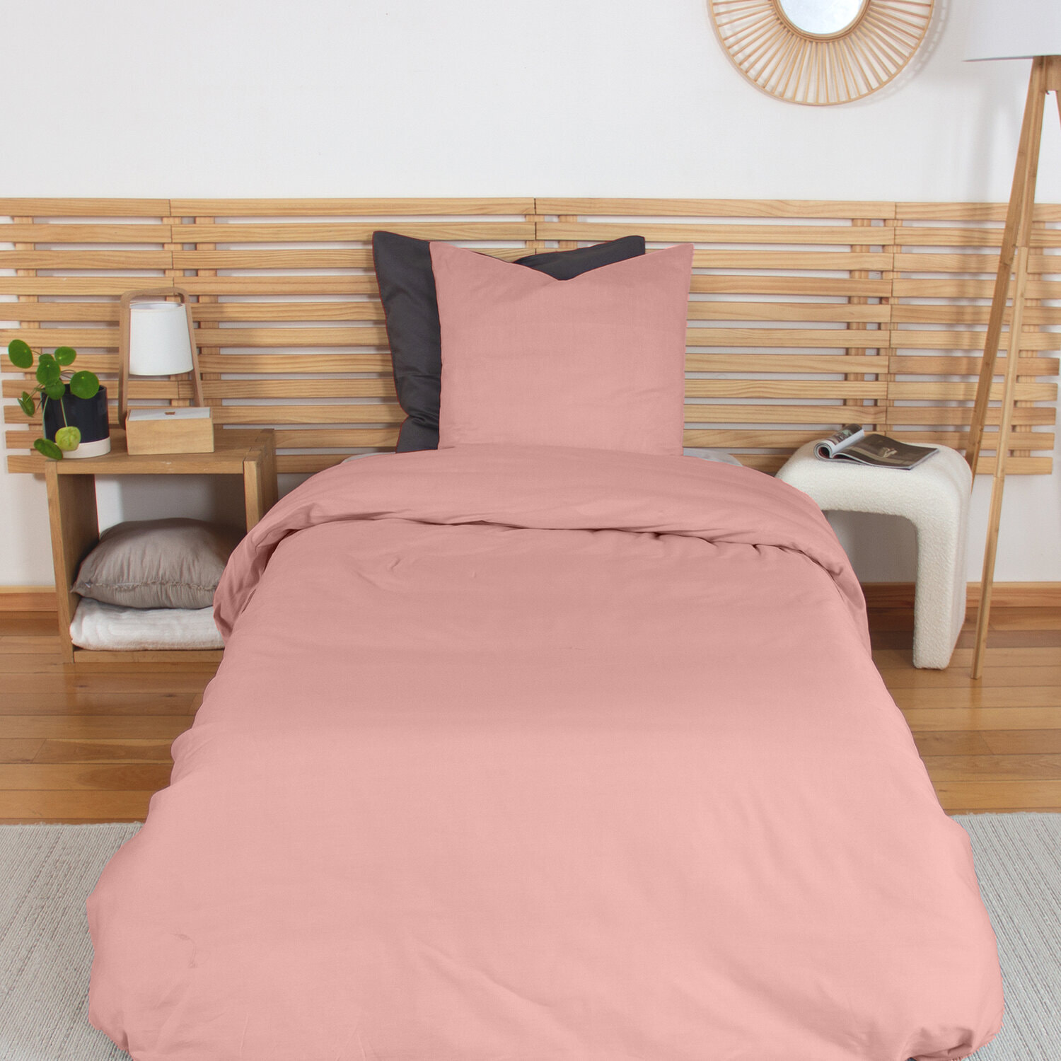 Parure housse de couette coton rose the