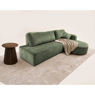 Miro - Canapé d'angle droit 4 places convertible avec coffre en velours texturé - Vert sauge