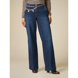 Oltre - Jeans eco-friendly a palazzo con catena - Blu