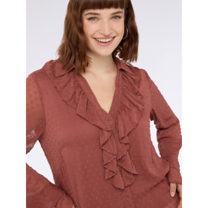Fiorella Rubino - Blusa in tessuto plumetis con ruches - Marrone