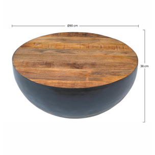 Table basse ronde en bois massif et métal D90 cm - Tajy
