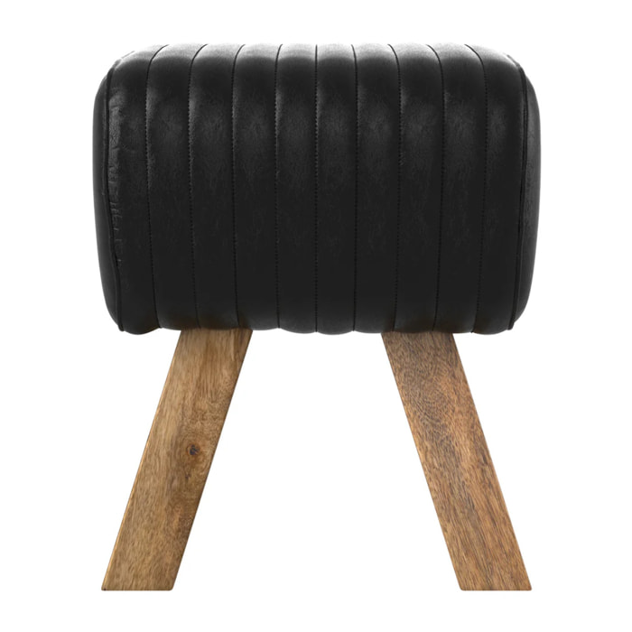 Tabouret en cuir noir et bois de manguier - Morena