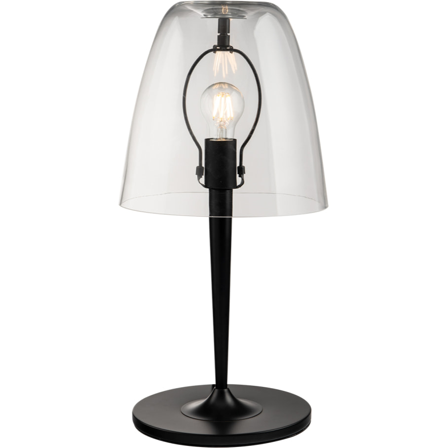 Lampada da tavolo ARES in metallo nero e diffusore vetro trasparente 56 cm.