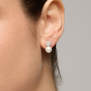 Pendientes acabado plata y Perla Blanca