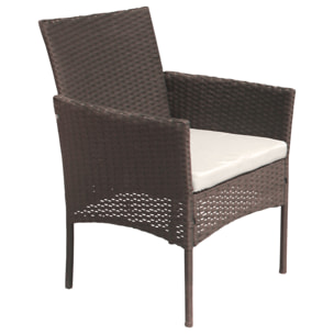 Salon de jardin CORFOU en résine tressée marron 4 places - coussins beige