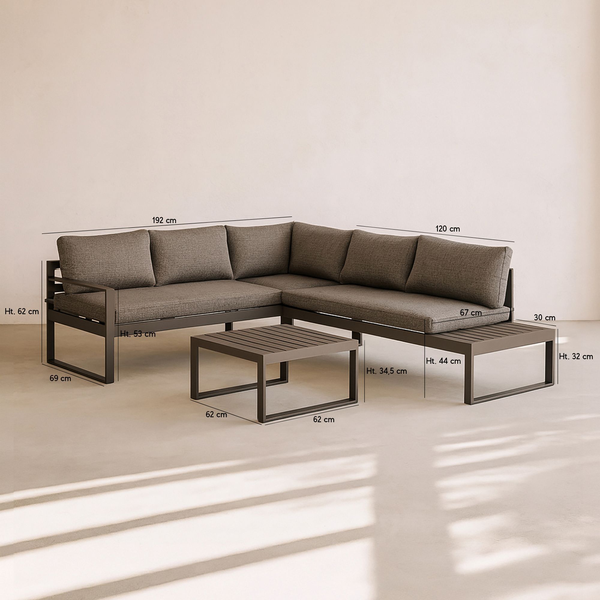 Salon de jardin en aluminium moka 5 places PISA