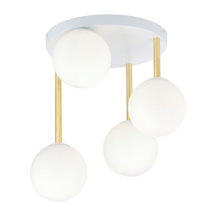 Lampada a sospensione Dolce in acciaio bianco con dettagli oro