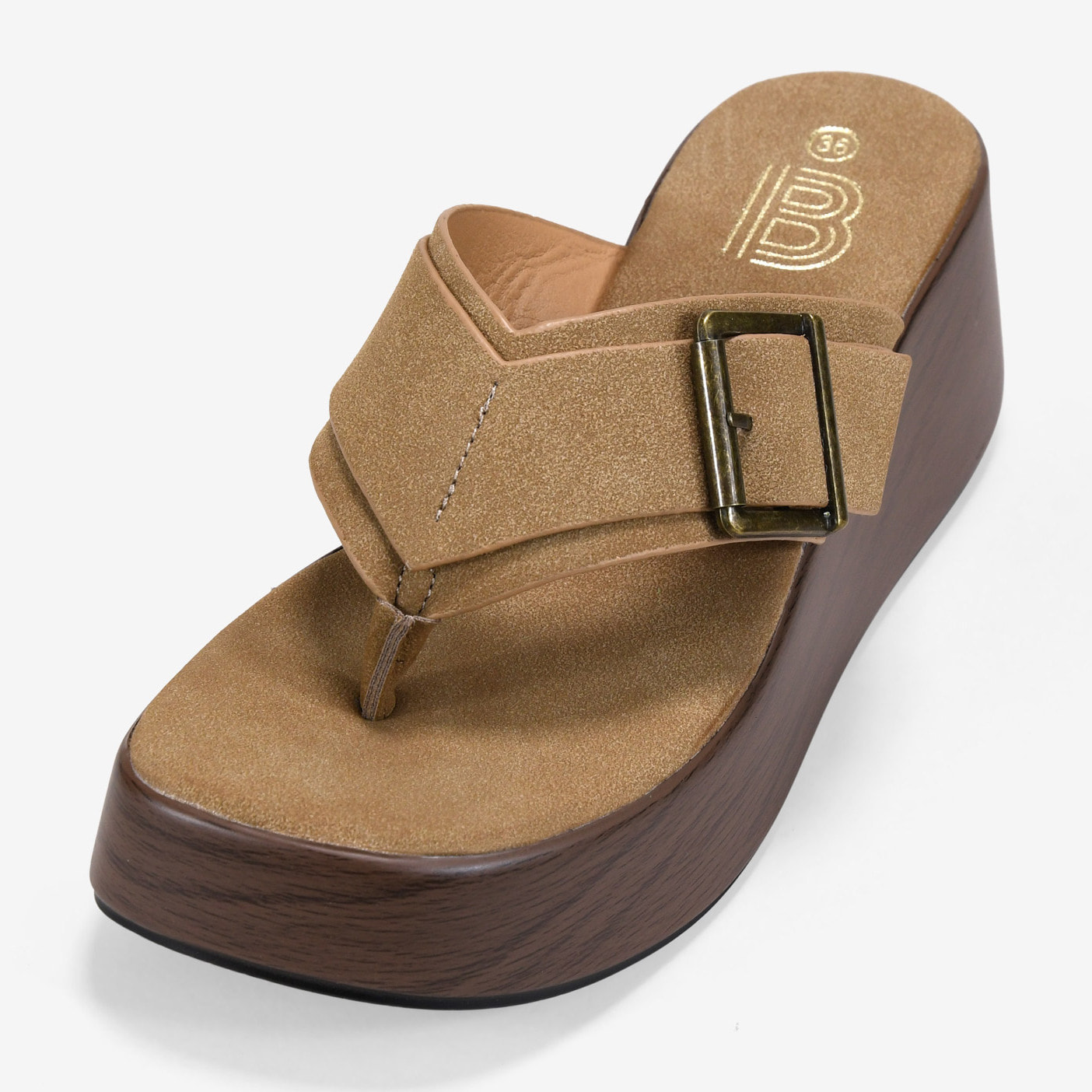 Sandalias de cuña visón con hebilla