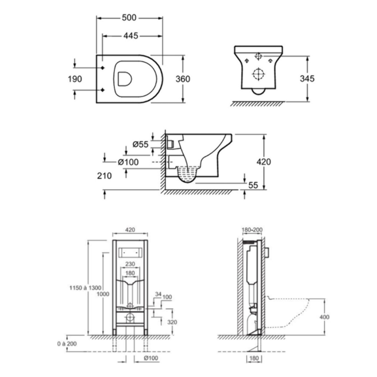 Pack WC suspendu sans bride Elite + abattant + bâti-support autoportant + plaque blanche