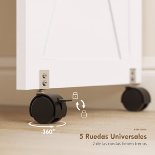 Mesa de Costura Plegable, Mesa Máquina de Coser con Puerta Magnética, 2 Compartimentos, Estante, 18 Soportes para Hilos, 5 Ruedas, Ahorro de Espacio, Blanco