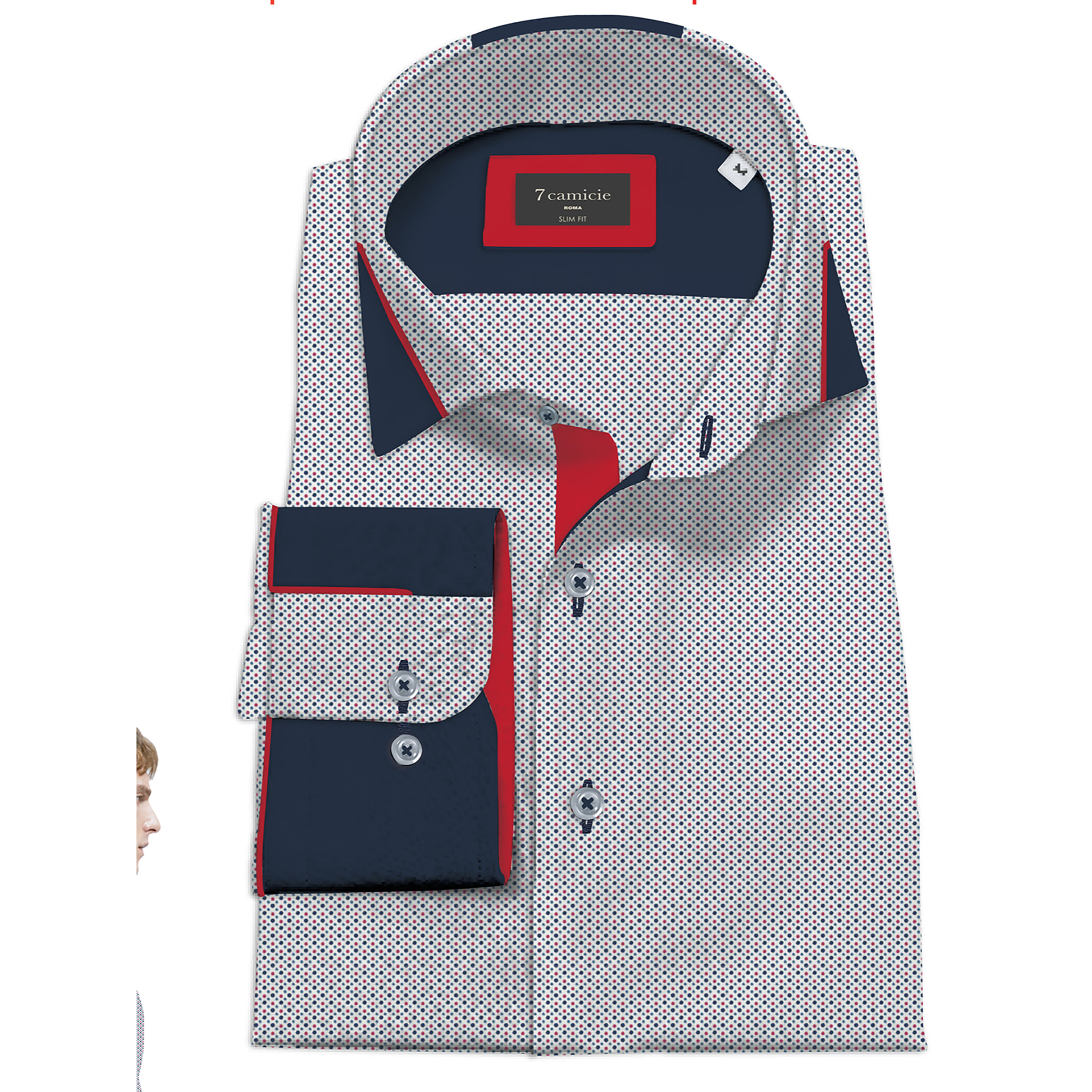 Camicia Uomo Italiano Slim Popeline Stampato Bianco e Rosso