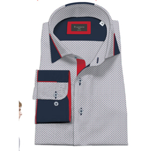 Camicia Uomo Italiano Slim Popeline Stampato Bianco e Rosso