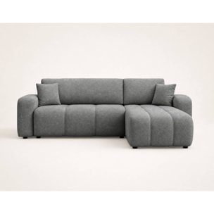 Nicole - canapé d'angle réversible 4 places convertible avec coffre en tissu - Gris