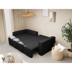 Daryl - canapé d'angle réversible 4 places convertible avec coffre en tissu texturé - Noir