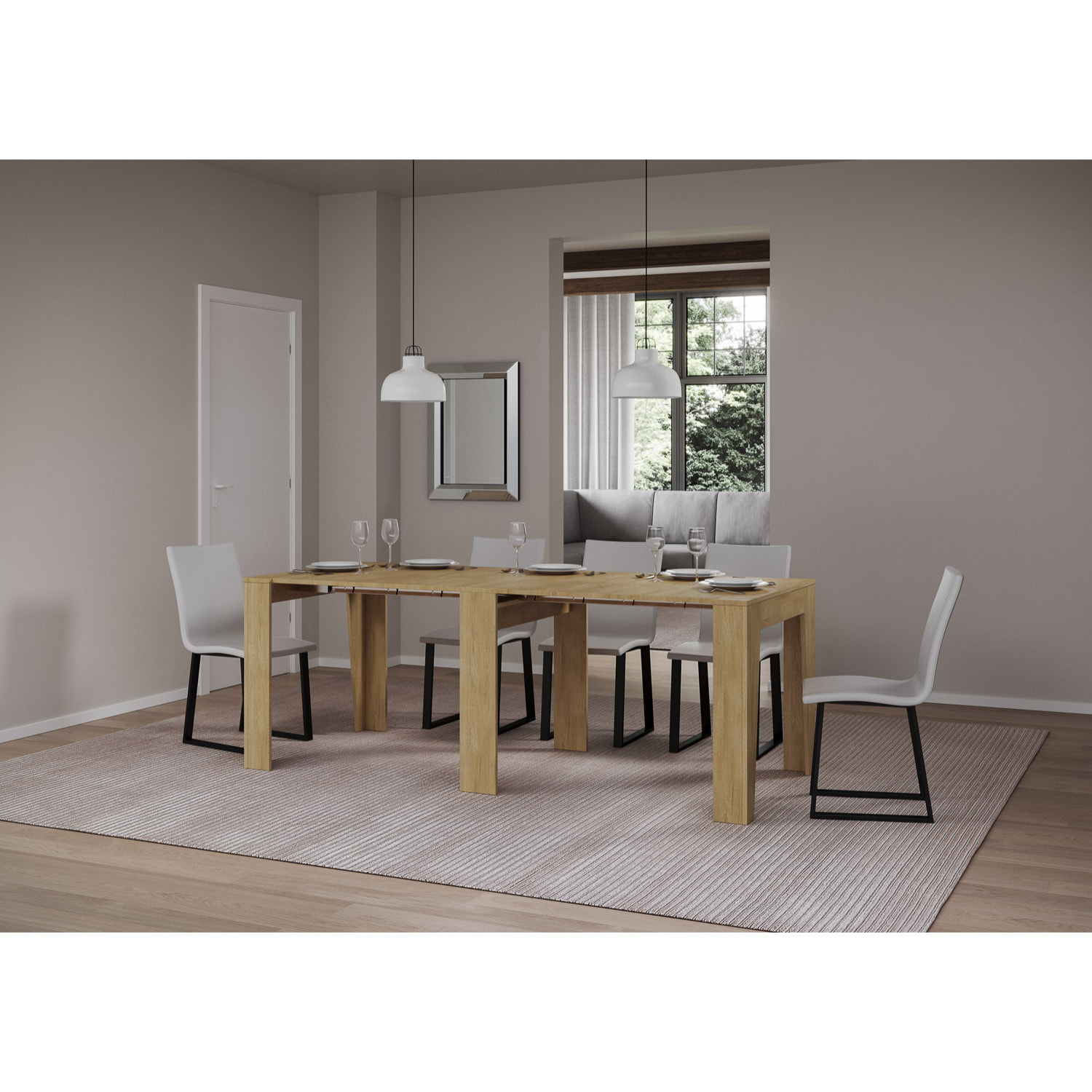 Consola extensible 90x25/211 cm Anea Roble Natural extensiones internas