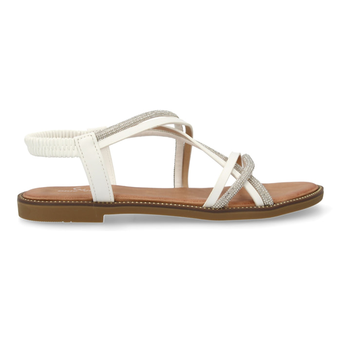 Sandalias planas para mujer, comodas elegantes con brillantes, diseño moderno