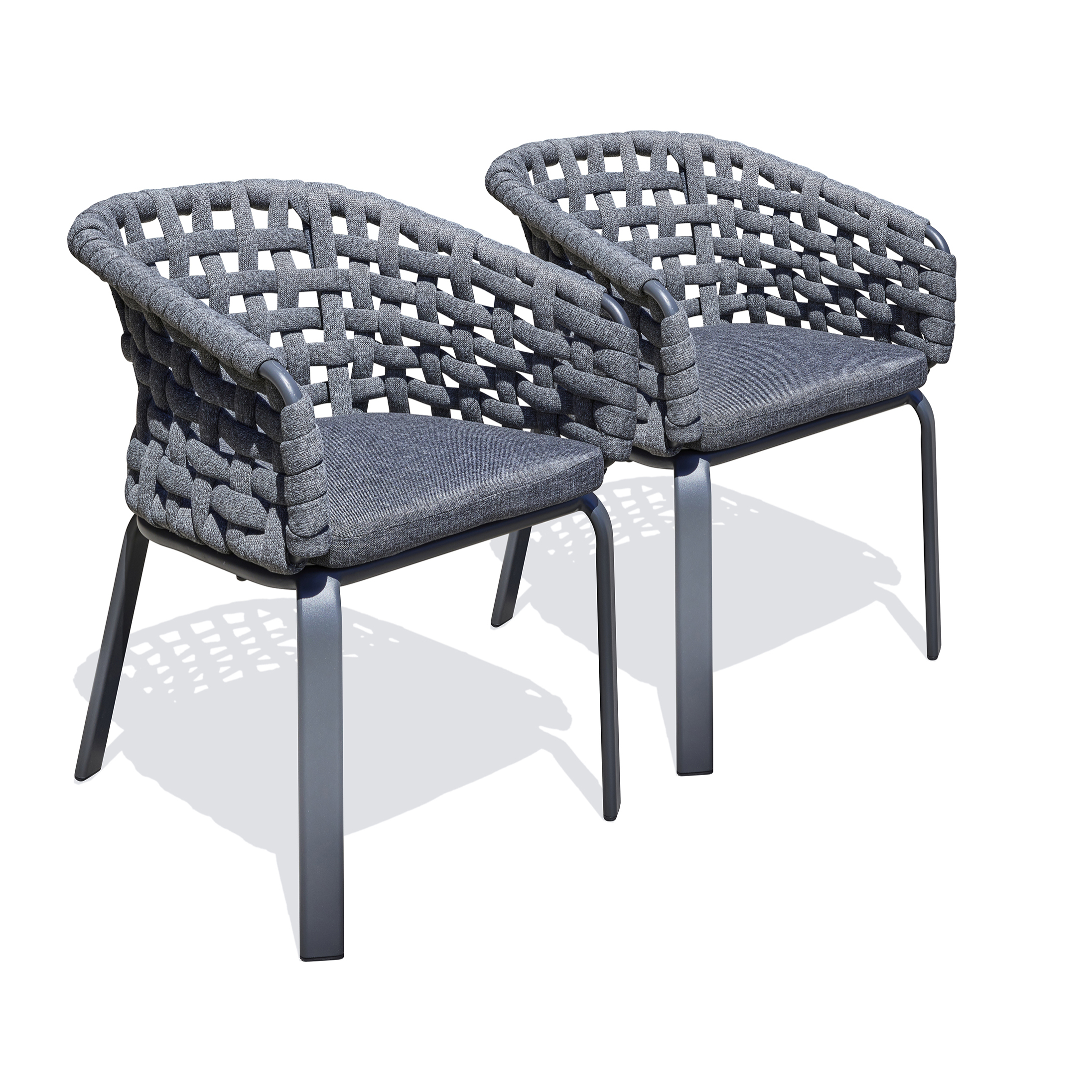 CAMARGUE - Lot de 2 fauteuil de jardin en corde tissée et aluminium anthracite