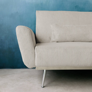 Canapé convertible design en velours côtelé gris clair - Oskar - 3 places scandinave droit avec pieds métal chromé